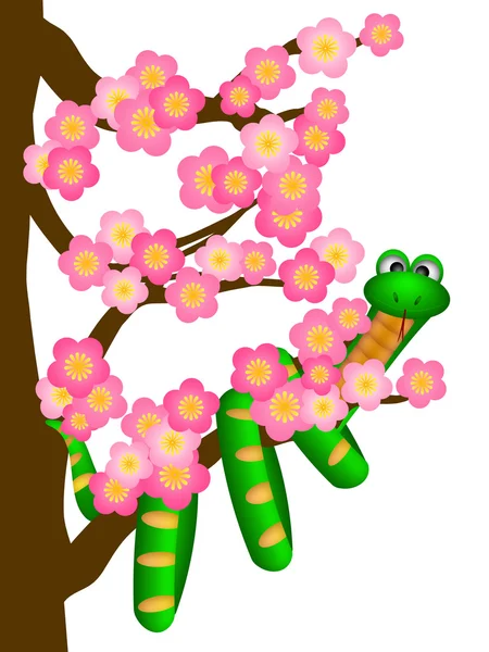 Chinese New Year Snake on Cherry Blossom Tree — Stock Photo, Image