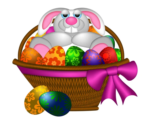 可爱复活节兔子蛋鸡产蛋的蛋篮图 — 图库照片