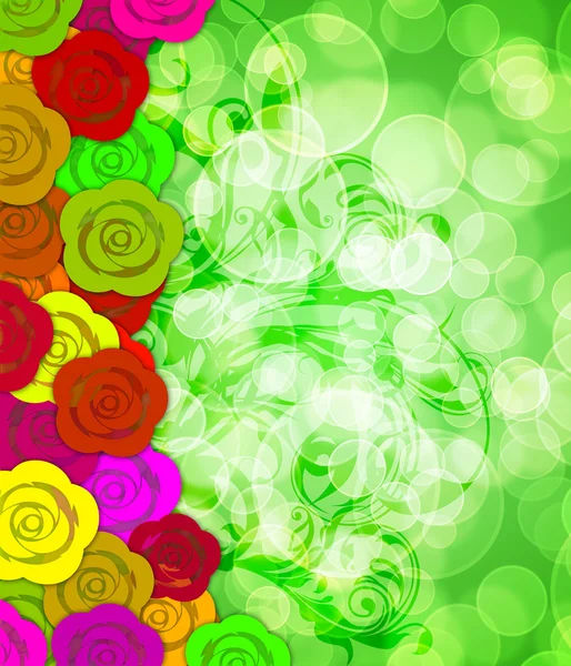 Barevné růže hranice s rozmazané pozadí — Stock fotografie