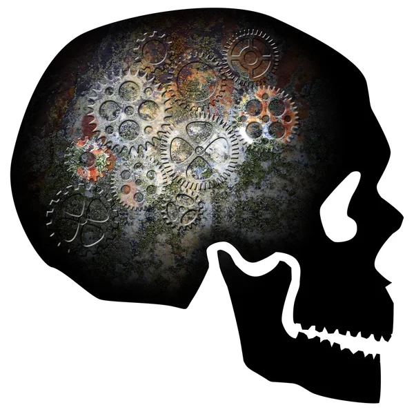 Cráneo con engranajes oxidados Ilustración —  Fotos de Stock