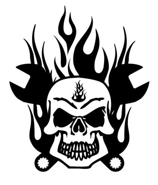 Skull with Mechanics Wrench and Flames clipart