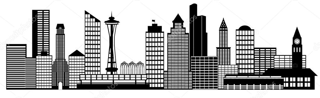 Seattle City Skyline Panorama Clip Art