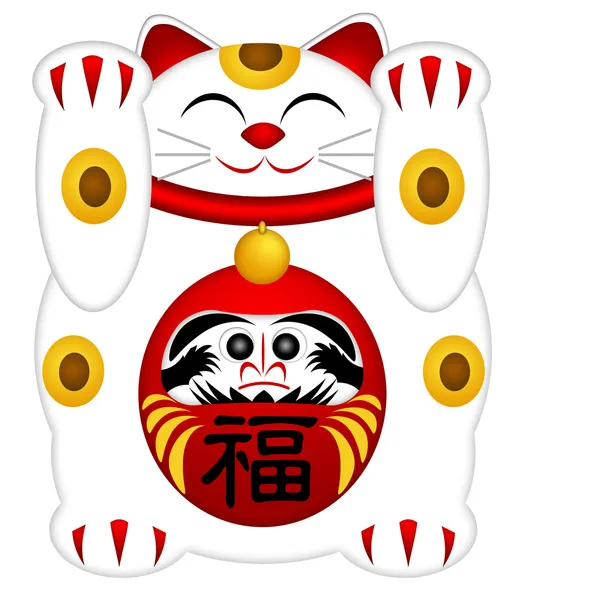 Daruma ile Maneki neko konuksever kedi — Stok fotoğraf