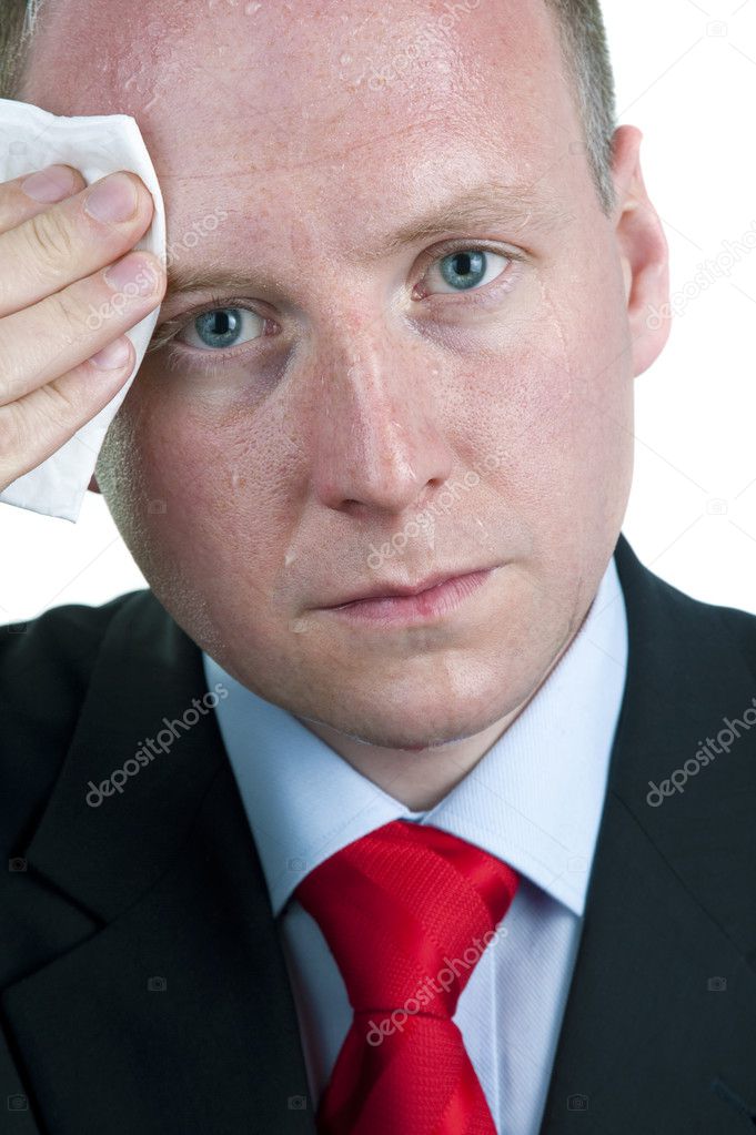 Sweaty Businessman Wiping Forehead