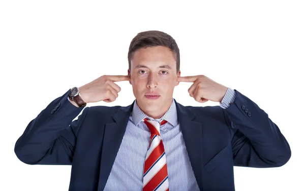 Businessman with ears closed — Stock Photo, Image