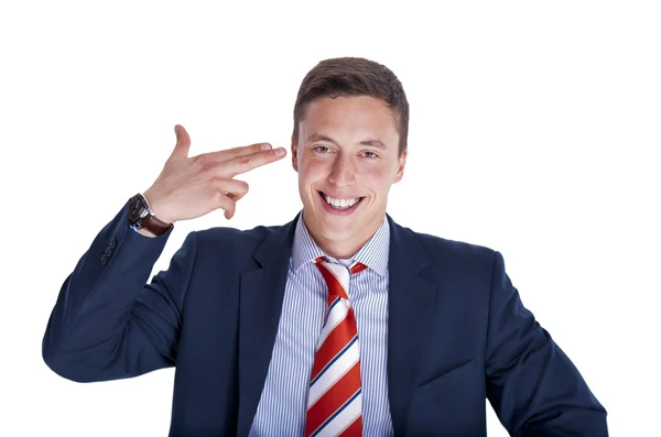 Manager att sätta två fingrar till huvudet — Stockfoto