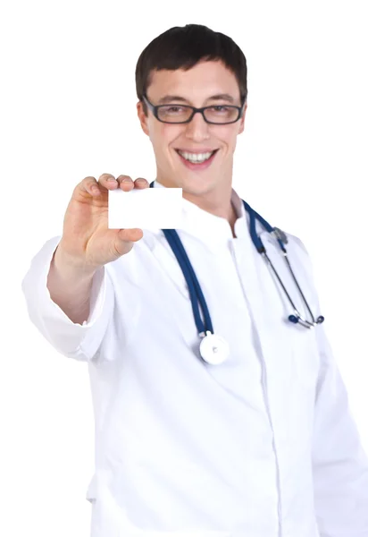 Arzt mit seiner Visitenkarte lizenzfreie Stockfotos