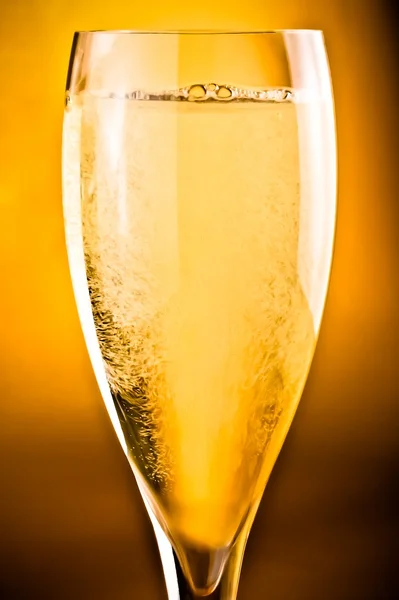 Champagne flute on golden background — Stock Photo, Image