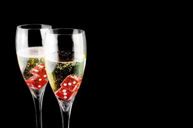 Red dice in a champagne flute clipart