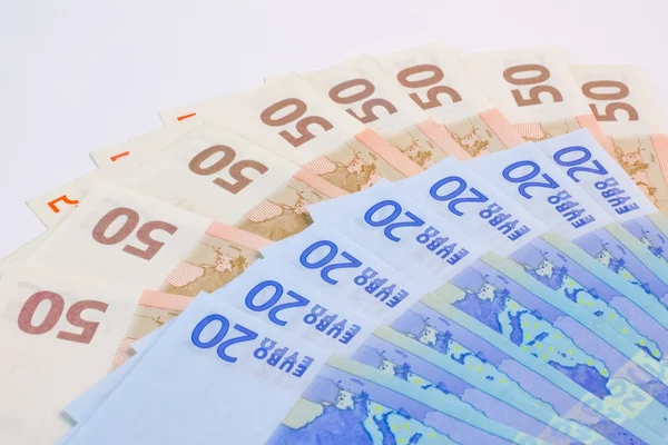 50-euro and 20-euro banknotes — Stock Photo, Image