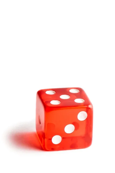 Close up of a red dice on white background — Stock Photo, Image