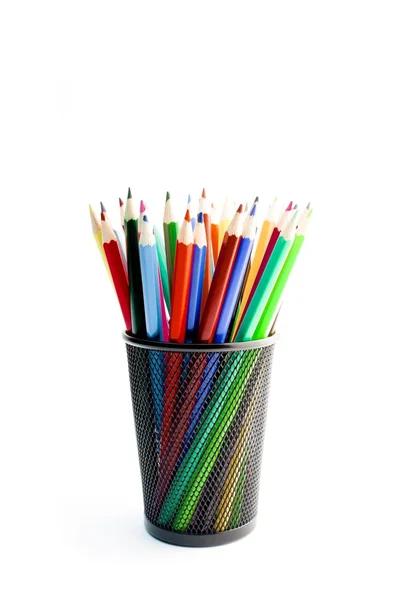 Контейнер из цветных карандашей — стоковое фото