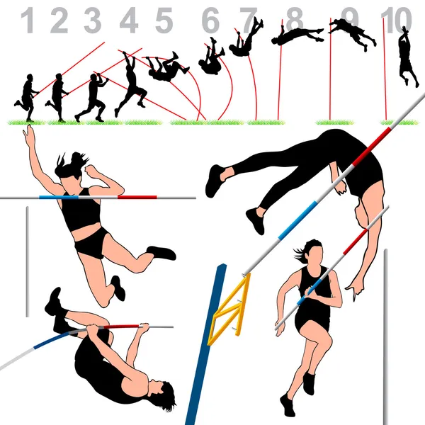 Ensemble d'athlètes de saut à la perche — Image vectorielle