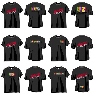 6 Rock T-shirts set, front and back side clipart