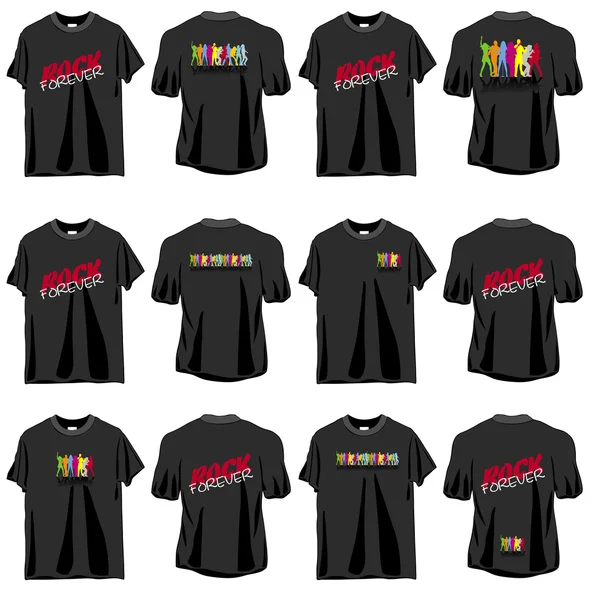 6 Rock T-Shirts Set, Vorder- und Rückseite — Stockvektor
