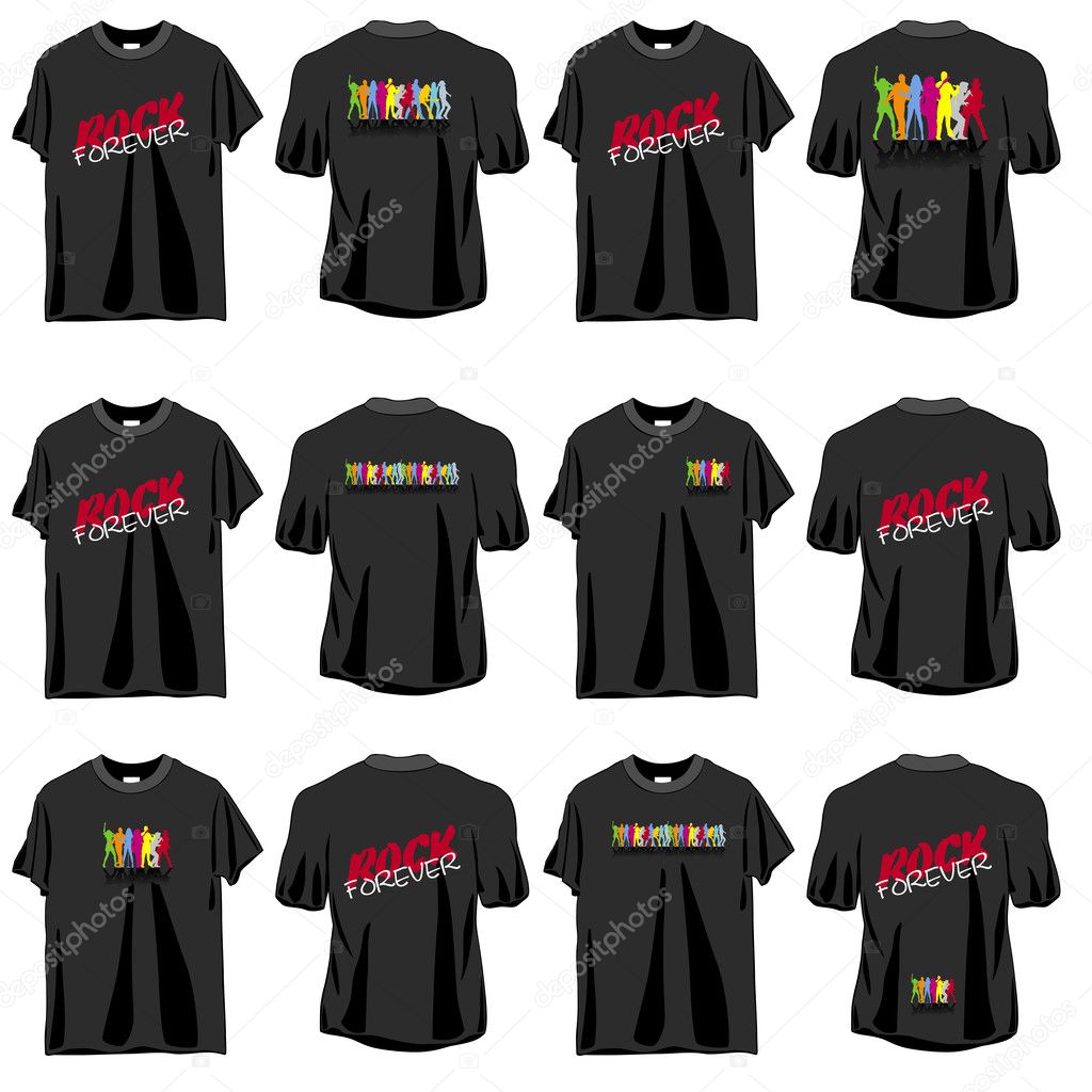 6 Rock T-shirts set, front and back side