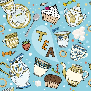 Seamless Victorian tea time pattern clipart