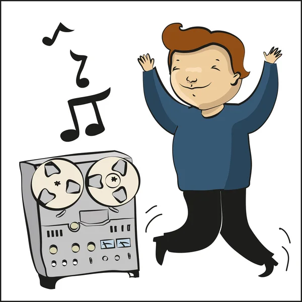 Cartoon boy listen music and dansing — Stock Vector