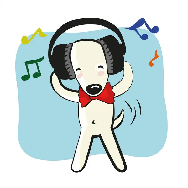Cartoon funny dog in big headphones — Stock Vector