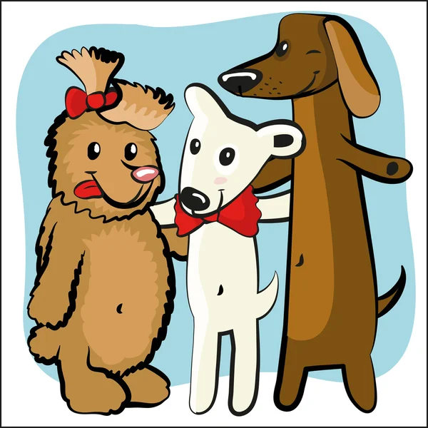Dibujos animados perro divertido con amigos — Vector de stock