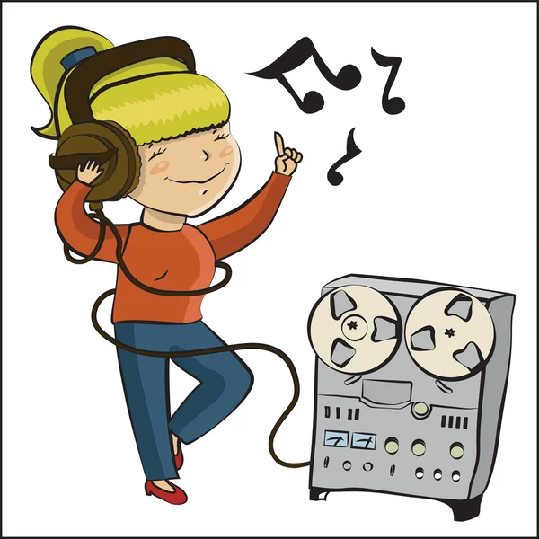 Cartoon girl listen music and dansing — Stock Vector