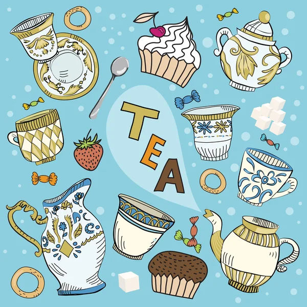 Dessin animé Victorian tea set — Image vectorielle