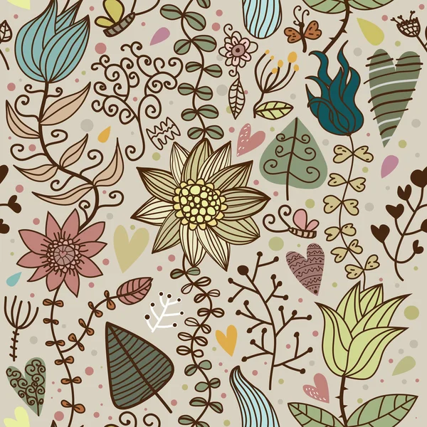 Floral motif de dessin animé sans couture — Image vectorielle