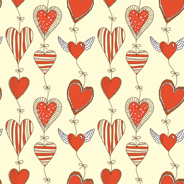 Dibujos animados sin costura patrón romántico con corazones — Vector de stock