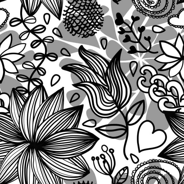 Seamless floral pattern bw — Stock Vector