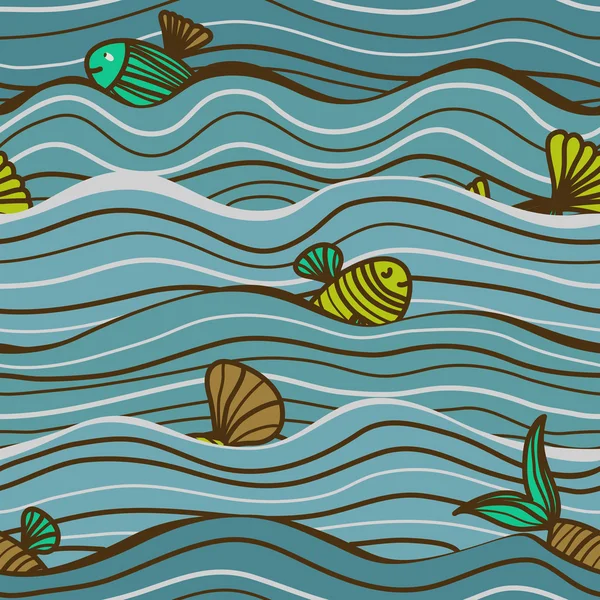 Balık ile kesintisiz deniz desen — Stok Vektör