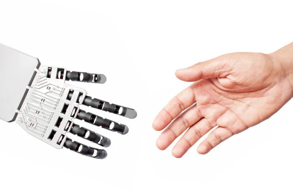 Робот и человек рукопожатие — стоковое фото