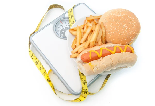 Weighing scales bad diet — Stock Photo, Image