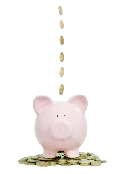 Piggybank and coins — Stock Photo, Image