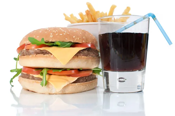 Hamburger, fries and cola drink — Stock Photo, Image