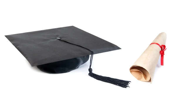 Graduation cap and sroll — Stock Photo, Image
