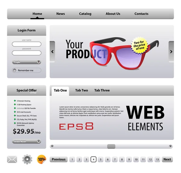 Perfeito Web Elements Template Design Cinza — Vetor de Stock