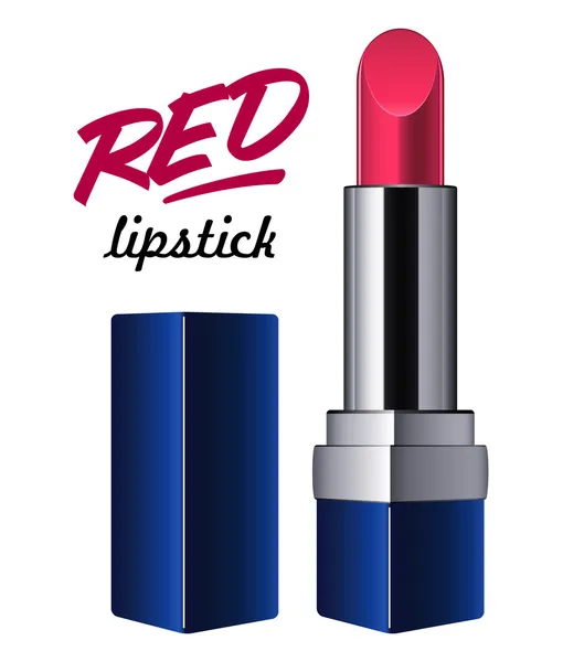 stock vector Beautiful Open Red Wine Lipstick In Blue Box