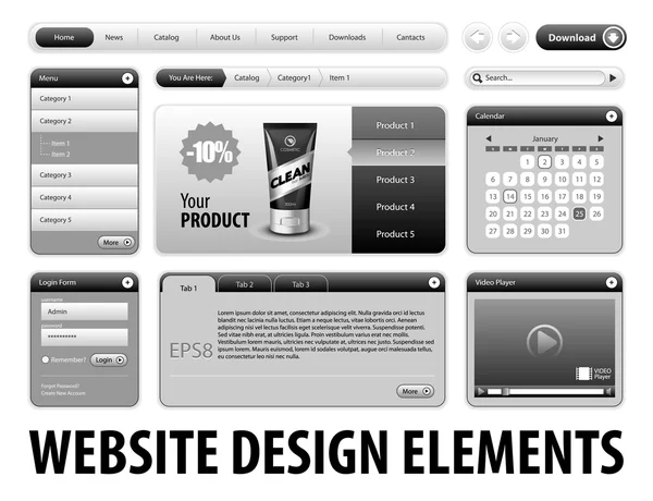Čistý web designu šedé prvky — Stockový vektor
