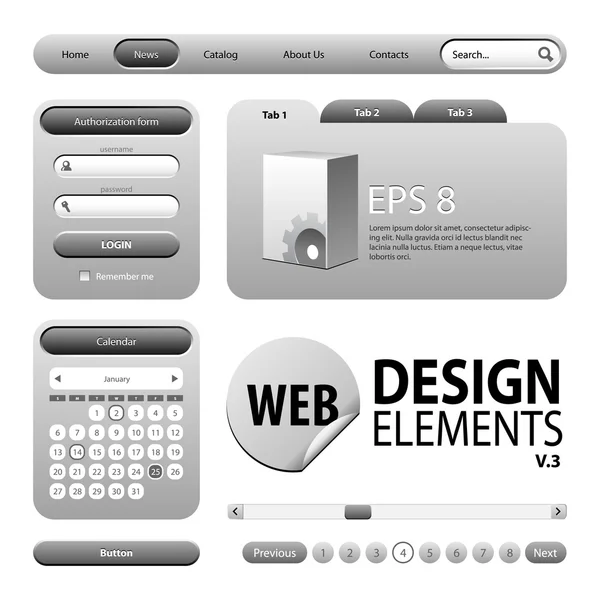 Round Corner Web Design Elementi grigio grafite — Vettoriale Stock