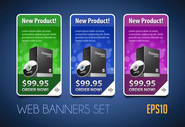 Nuevo producto Esquinas redondas Banners Set Vector Color — Vector de stock