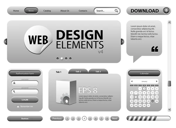 Esquina redonda Diseño Web Grafito Gris Elementos — Vector de stock