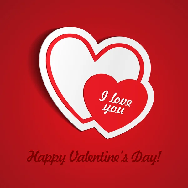 Çift Kişilik kırmızı kalp kağıt etiket ile gölge Sevgililer günü — Stok Vektör