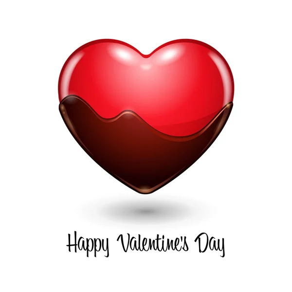 Glanzend rood hart snoep In chocolade Valentijnsdag — Stockvector