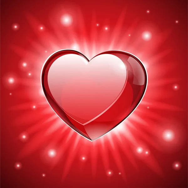 Έκρηξη κόκκινο γυαλί λαμπερά όμορφη καρδιά του Αγίου Βαλεντίνου — Διανυσματικό Αρχείο