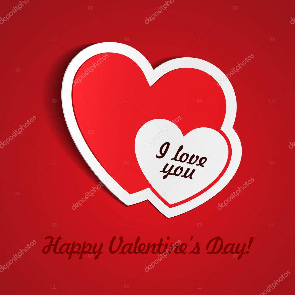 Double Red Heart Paper Sticker With Shadow Valentines day