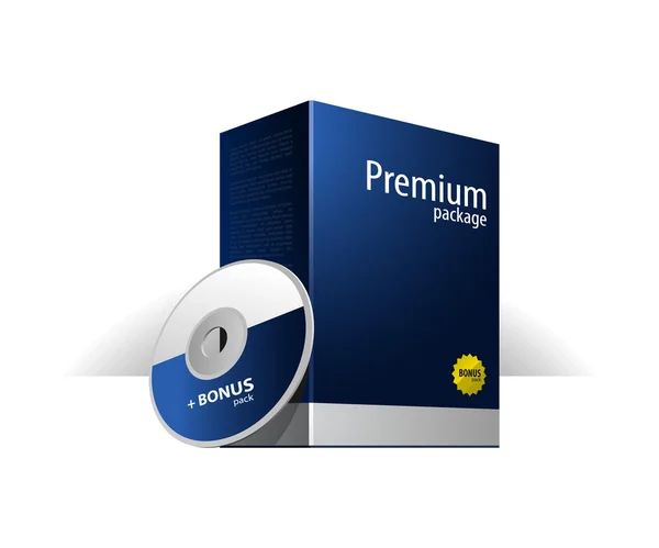 Scatola blu scuro pacchetto Premium con DVD o CD disco — Vettoriale Stock