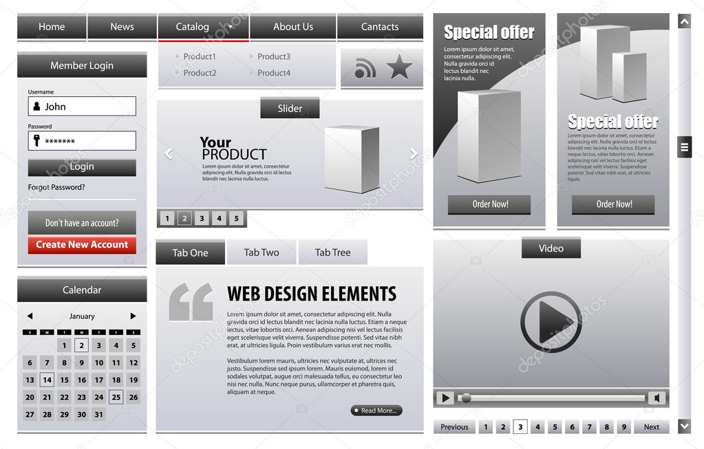 Gray Business Web Design Elements