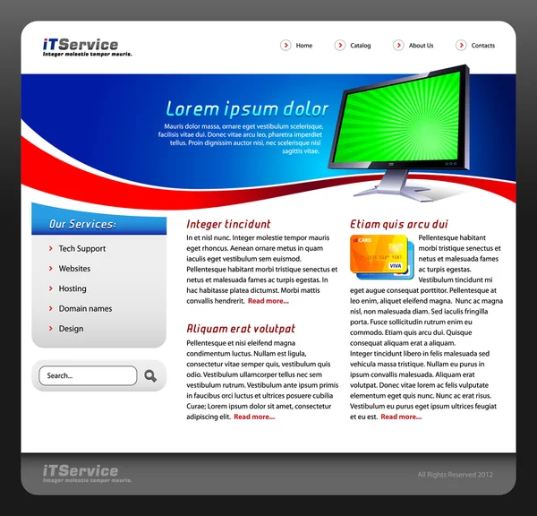 IT Service Website Template Design Monitor Elementos Web Versión vectorial — Vector de stock