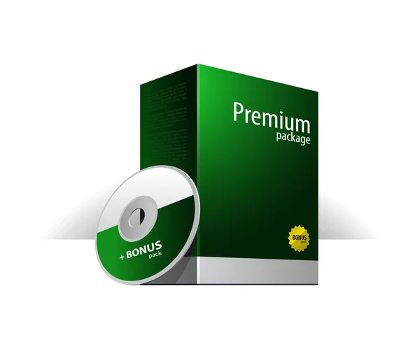 Caja de paquete Premium verde oscuro con DVD o CD Disco — Vector de stock