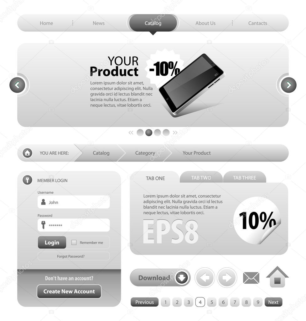 Neo Cool Gray Graphite Website Design Elements